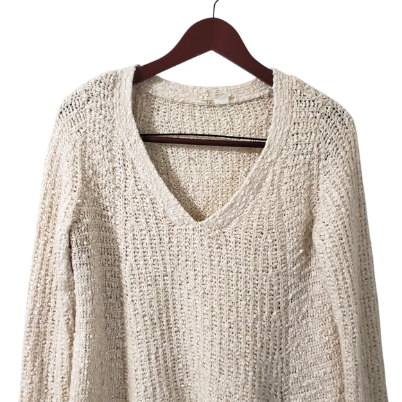 Anthropologie Moth Cotton Wool Alpaca Blend Chunky V-Neck Sweater Sz Medium - Picture 2 of 15